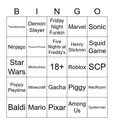 Franchise Bingo Card