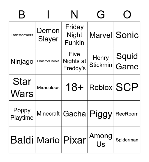 Franchise Bingo Card