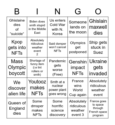 2022 Bingo Card