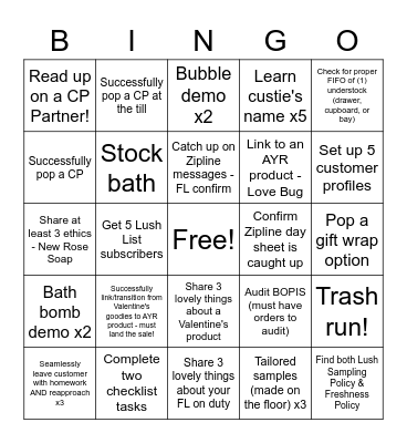 Lush Stanford Weekend Bingo Card