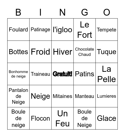 Bingo L'Hiver Bingo Card