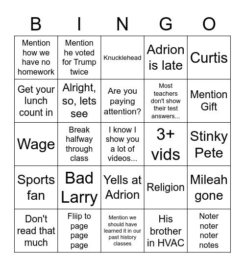 Mr Sohm's Blue 1 Bingo Card