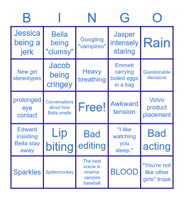 Bad Movie Bingo: Twilight Bingo Card