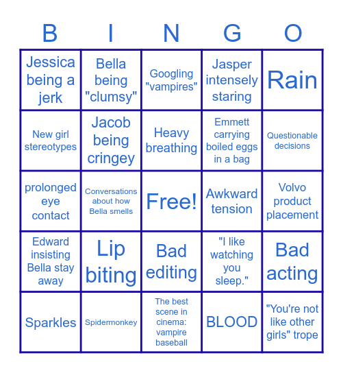 Bad Movie Bingo: Twilight Bingo Card