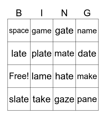 A-E Bingo Card