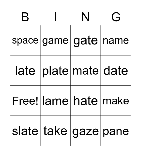 A-E Bingo Card