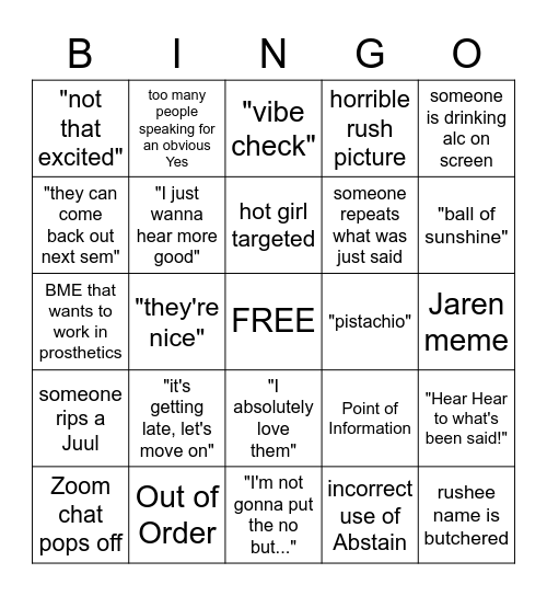 IYKYK Bingo Card