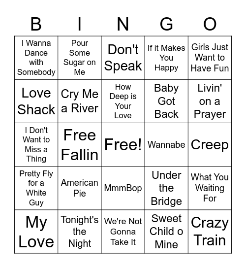 Music Bingo Card