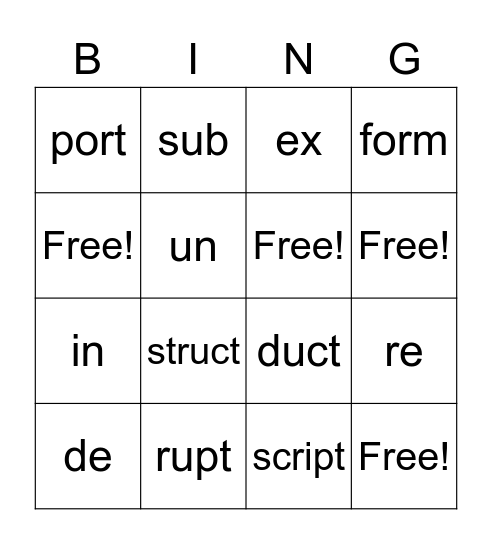 Prefix Bing #1 Bingo Card