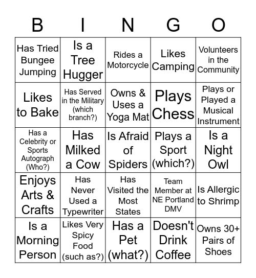 Welcome! Bingo Card