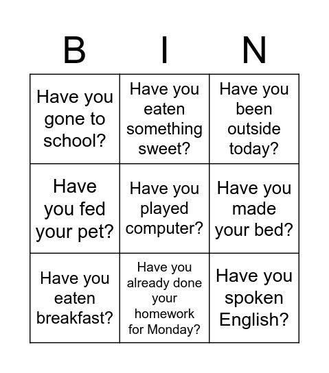 What have you done today? Bingo Card