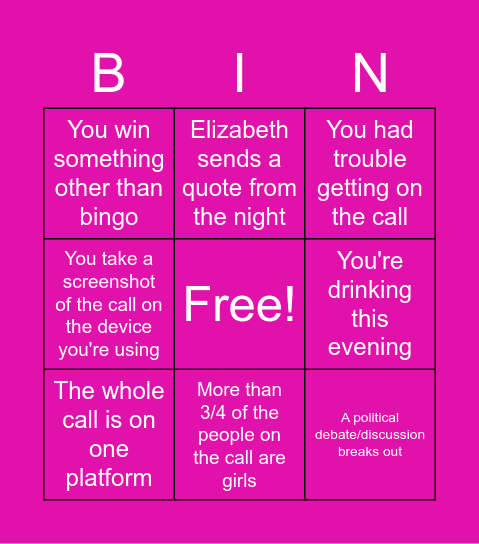 January 2022 Bingo Card