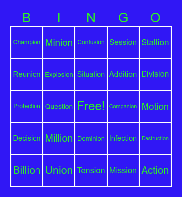 Ion words Bingo Card