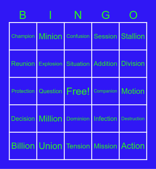 Ion words Bingo Card
