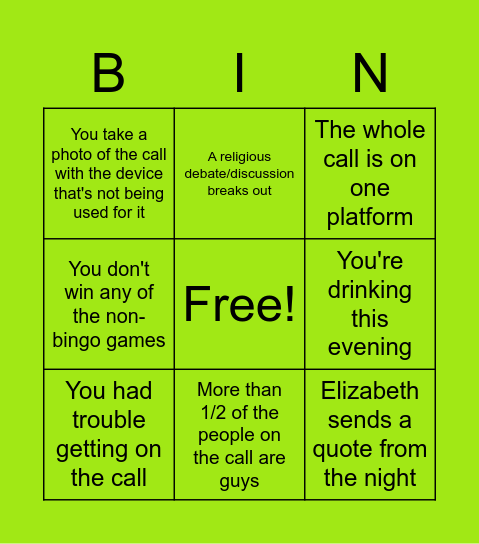 January 2022 Bingo Card