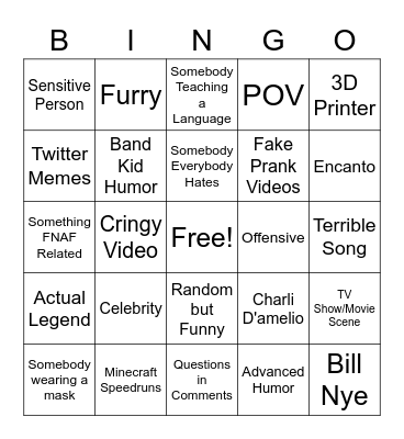 TikTok FYP Bingo Card