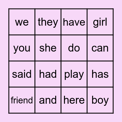 Zingo! Sight Words Bingo Card