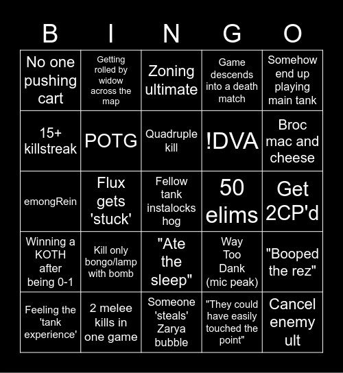 Overwatch Bingo Card