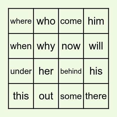 Zingo! Sight Words Bingo Card