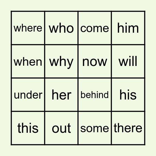 Zingo! Sight Words Bingo Card