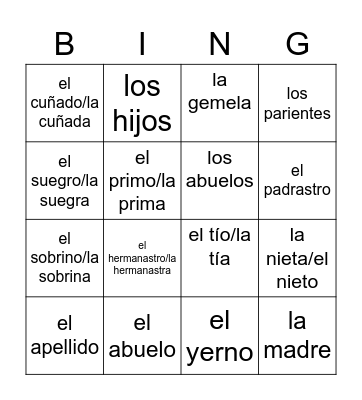 La Familia Bingo Card