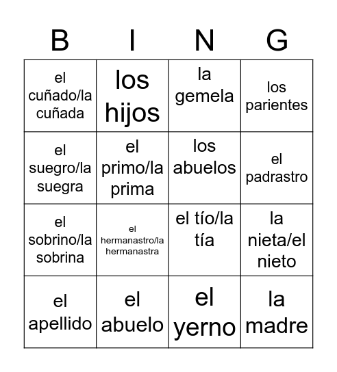 La Familia Bingo Card