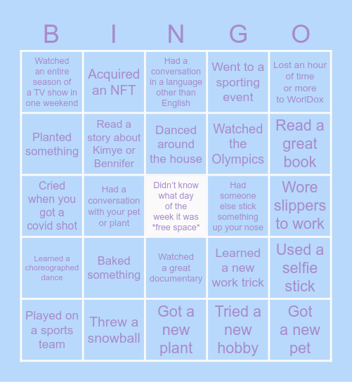 Last Year Bingo Card