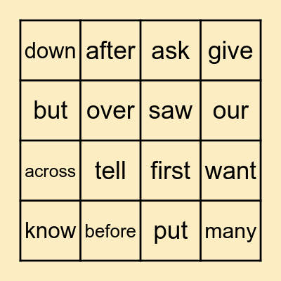 Zingo! Sight Words Bingo Card