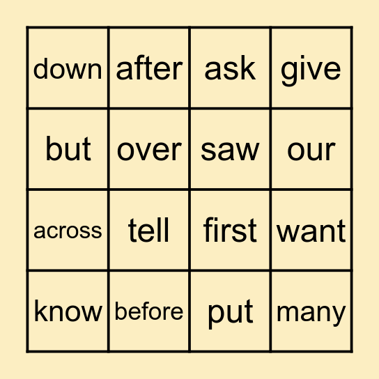 Zingo! Sight Words Bingo Card