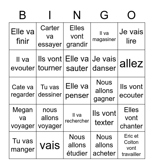 Le Futur Proche Bingo Card