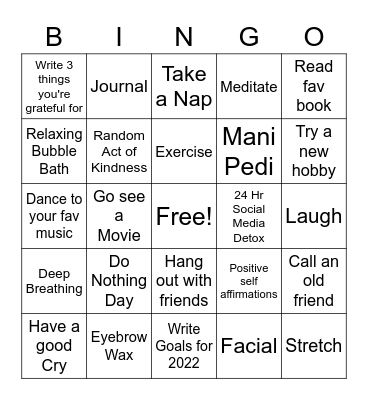 Self-Care Bingo Card