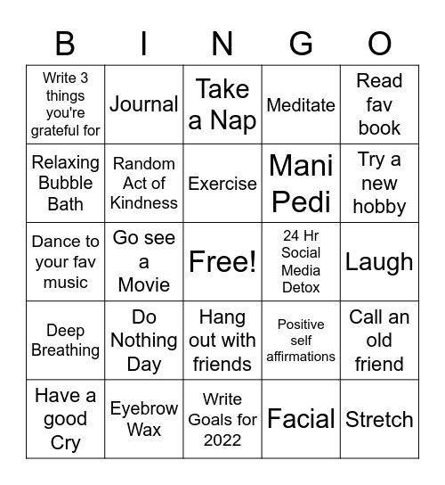 Self-Care Bingo Card