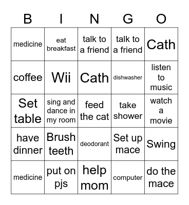 Every day routines Bingo Card