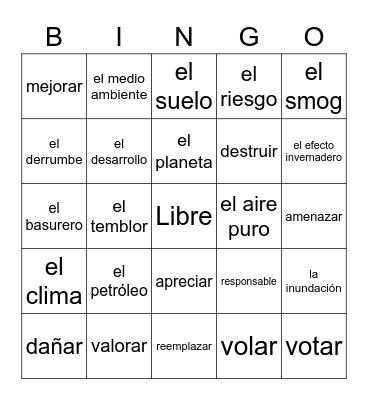 L3 Chapter 3.1 Vocabulario Bingo Card