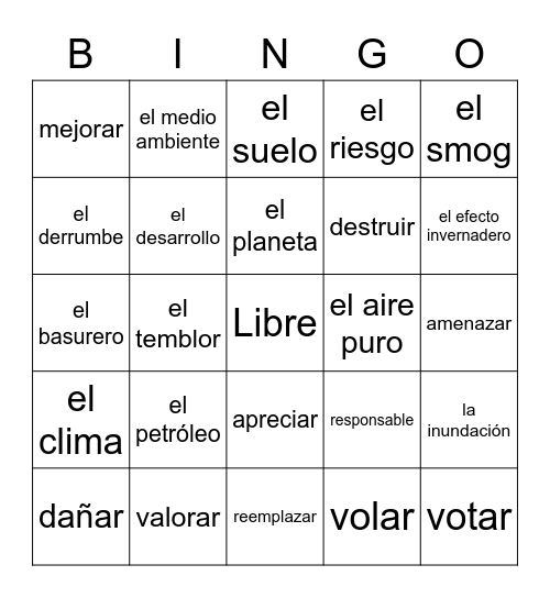 L3 Chapter 3.1 Vocabulario Bingo Card
