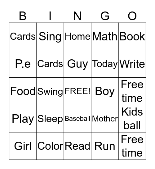 School  Bingo Card