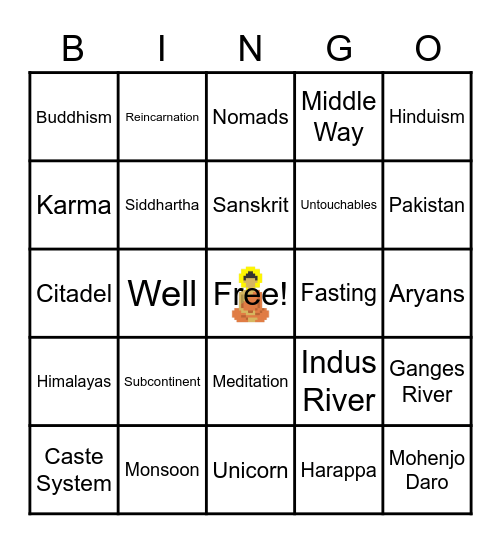 India Vocab Bingo Card