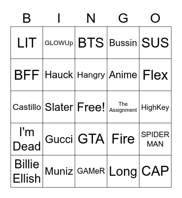 Middle School Bingo Card