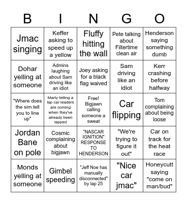 eSpark Raceday Bingo Card