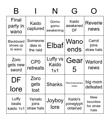 One Piece 2022 Bingo Card