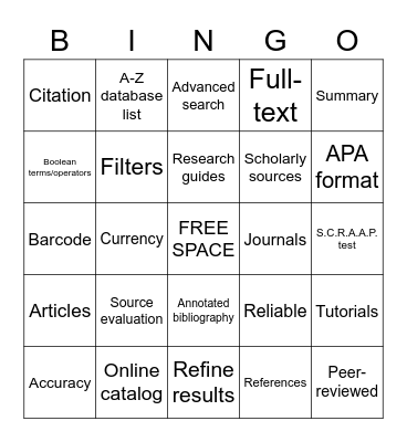 Pfeiffer Library Bingo - DEC250 Bingo Card