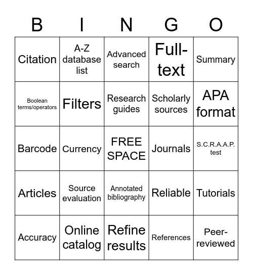 Pfeiffer Library Bingo - DEC250 Bingo Card