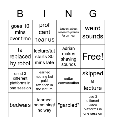 Materials Bingo Card