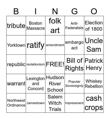 EIGHTH GRADE VOCABULARY Bingo Card