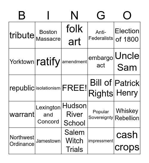 EIGHTH GRADE VOCABULARY Bingo Card