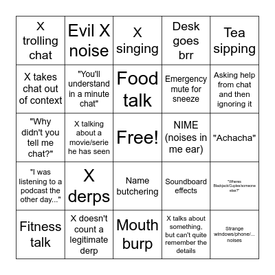 Xisuma's Livestream Bingo Card