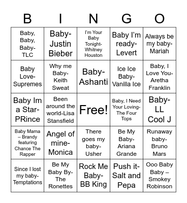 Baby Music Bingo Card