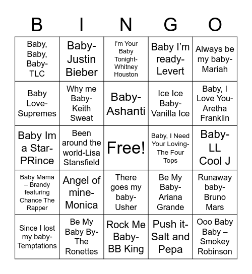 Baby Music Bingo Card