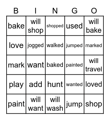 VERB TENSES Bingo Card