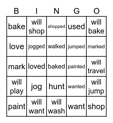 VERB TENSES Bingo Card